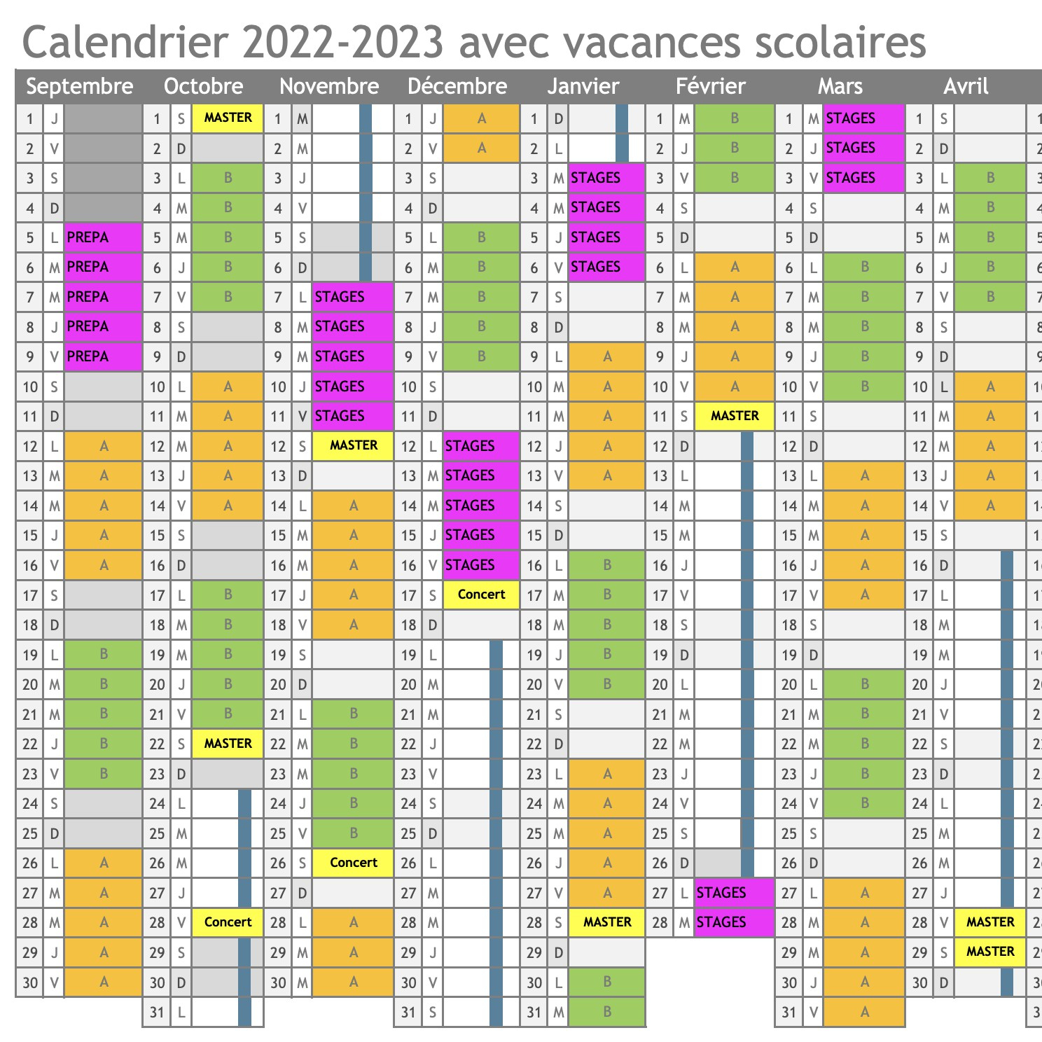 Planning 2022 - 2023 école de musique